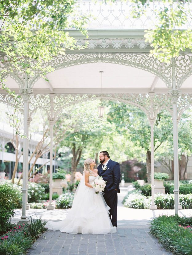 Bride and groom at their Hotel Crescent Court wedding in Dallas.