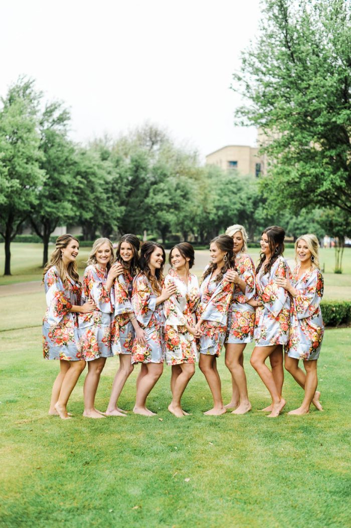bridesmaids in floral robes