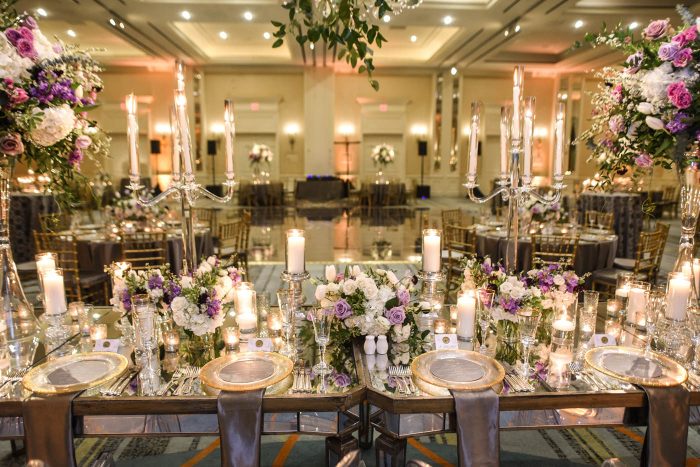 mirrored head table for wedding
